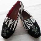 Cowgirl Slip On Shoes Flats Black Pink Crosse On Toe