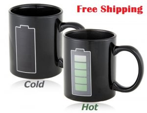 Fee Shipping Magic Heat color temperature Changing Battery Ceramic Coffee Mug Cup