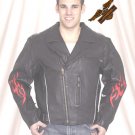 Black Jacket w/ Reflective Red Flame - Naked Leather