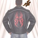 Black Jacket w/ Reflective Red Flame - Soft Leather