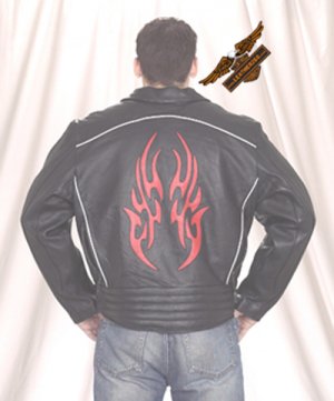 Black Jacket w/ Reflective Red Flame - Soft Leather