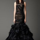 High Neck Black Tulle and Ruffled Taffeta Mermaid Wedding Dress 2013 US/UK 6 8 10 12 14 16