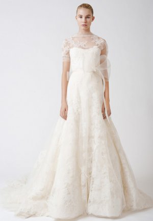 High Neck Tulle Faced Lace Applique A Line 2013 Wedding Dress With Sleeve US/UK 6 8 10 12 14 16