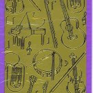 Gold Music Instuments, Flute, Tuba, Note embossed stickers