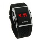 Square Stainless Steel Back Men's Digital Electronic LED Watch Red Light (Black)