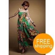 Women's Summer Floral Print Strap Maxi Dress Green