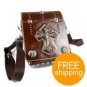 Skull Cross Embellished Cow Leather Waist/Shoulder Bag (Brown)