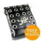 Pirate Skull Studded Cow Leather Waist/Shoulder Bag (Black)