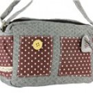 Stylish Heart Design Canvas Multifunctional Bag with Double Zippers (Brown)