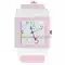 Cartoon Font Square Lady Wrist Watch (Pink Strap)