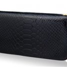 Lady's Patent Leather Stylish Snake Print Wallet with Zipper Closure (Black)