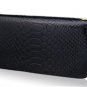 Lady's Patent Leather Stylish Snake Print Wallet with Zipper Closure (Black)