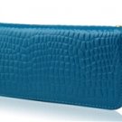 Lady's Patent Leather Stylish Snake Print Wallet with Zipper Closure (Blue)