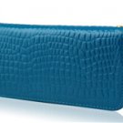 Lady's Patent Leather Stylish Snake Print Wallet with Zipper Closure (Blue)