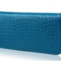 Lady's Patent Leather Stylish Snake Print Wallet with Zipper Closure (Blue)