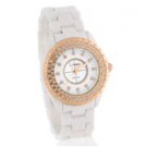 SINOBI Women's Round Dial Analog Quartz Watch with Ceramic Strap & Crystal Decoration (White)