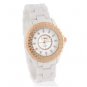 SINOBI Women's Round Dial Analog Quartz Watch with Ceramic Strap & Crystal Decoration (White)