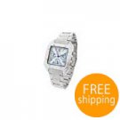 Fashion Men's Quartz Wrist Watches(H3532) Silver With Blue And White