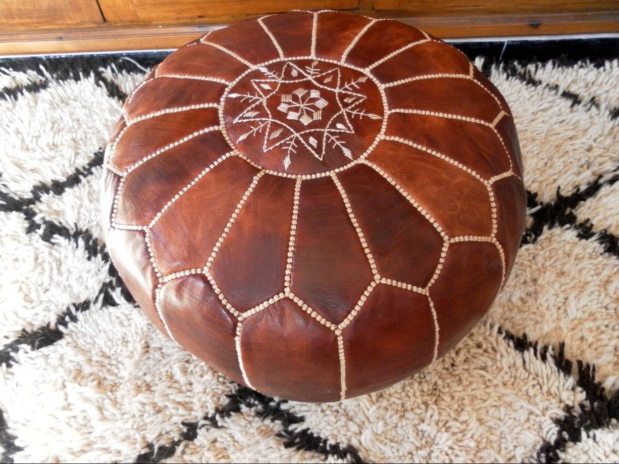 Moroccan Leather Pouf For Living Room