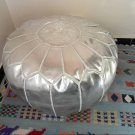 MOROCCAN FAUX LEATHER POUF : SILVER color