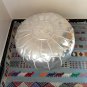 MOROCCAN FAUX LEATHER POUF : SILVER color