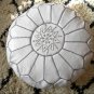 SET OF 2 LEATHER POUFS ( also called ottomans , floor pillows ,footstool ) white grey stitching