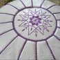 MOROCCAN LEATHER FOOTSTOOL (pouf) whie with purple stitching
