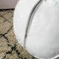 MOROCCAN LEATHER FOOTSTOOL (pouf) whie with purple stitching