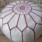 SET OF 2 LEATHER POUFS ( also called , floor pillows ,footstool ) white with Fuschia stitching