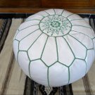 MOROCCAN LEATHER POU ( FLOOR PILLOW) white green stitching