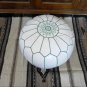 MOROCCAN LEATHER POU ( FLOOR PILLOW) white green stitching