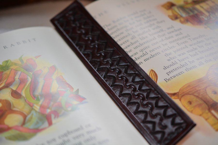 Hand Stamped Leather Bookmark Mahogany