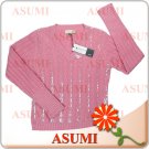 Brand New woman's pink 70% wool beaded soft touch long sleeved sweater V neck, size L