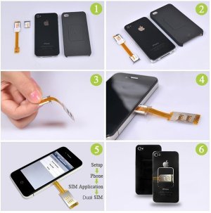 Dual SIM Card Adapter & Protective Plastic Back Case for iPhone 4 4S