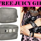 $198 NWT Juicy Couture Bella Leather Clutch Stud Jewel Crystal purse crest GREY