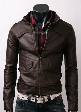 Men Strap Slim Dark Brown Leather Jacket