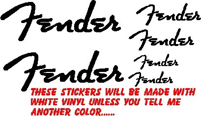 FENDER GUITARS VINYL DECAL STICKERS SET OF 6--2 @5"--2 @3" & 2 @2"