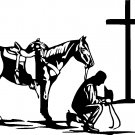 cowboy praying at cross with horse vinyl decal sticker 7.5" wide!!