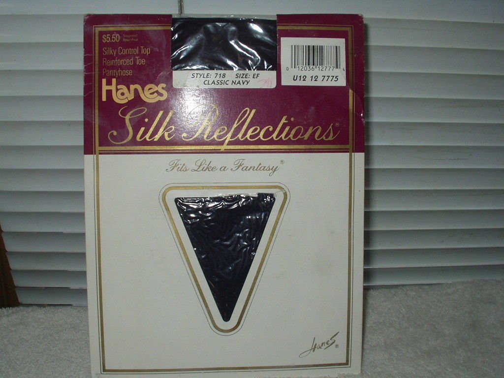 hanes silk reflections control top pantyhose classic navy style 718 size ef vintage