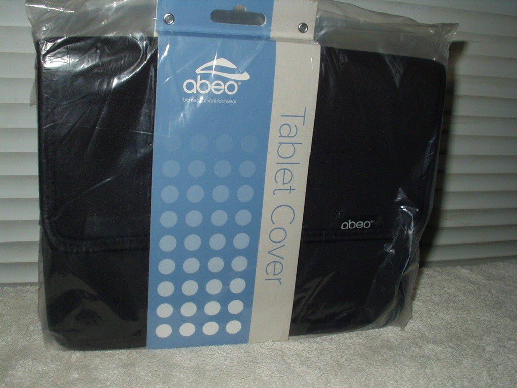 ipad tablet notebook black 100% neoprene top fold cover approx 10.5" x 8" abeo