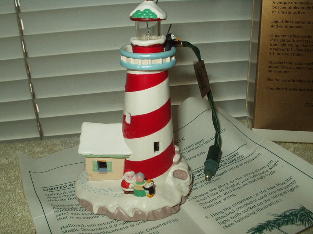 hallmark keepsake magic candy cane lookout blinking lighthouse ornament 1994