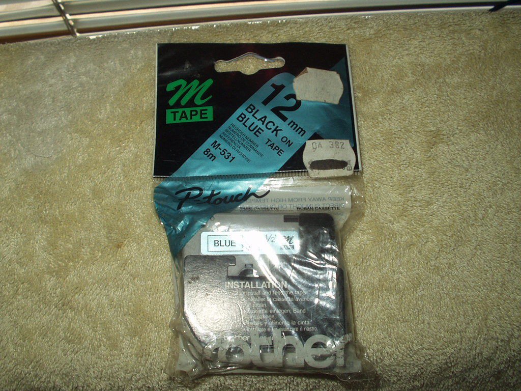 brother p-touch m-531 m tape black on blue 12mm 1/2" new old stock 26.2" long