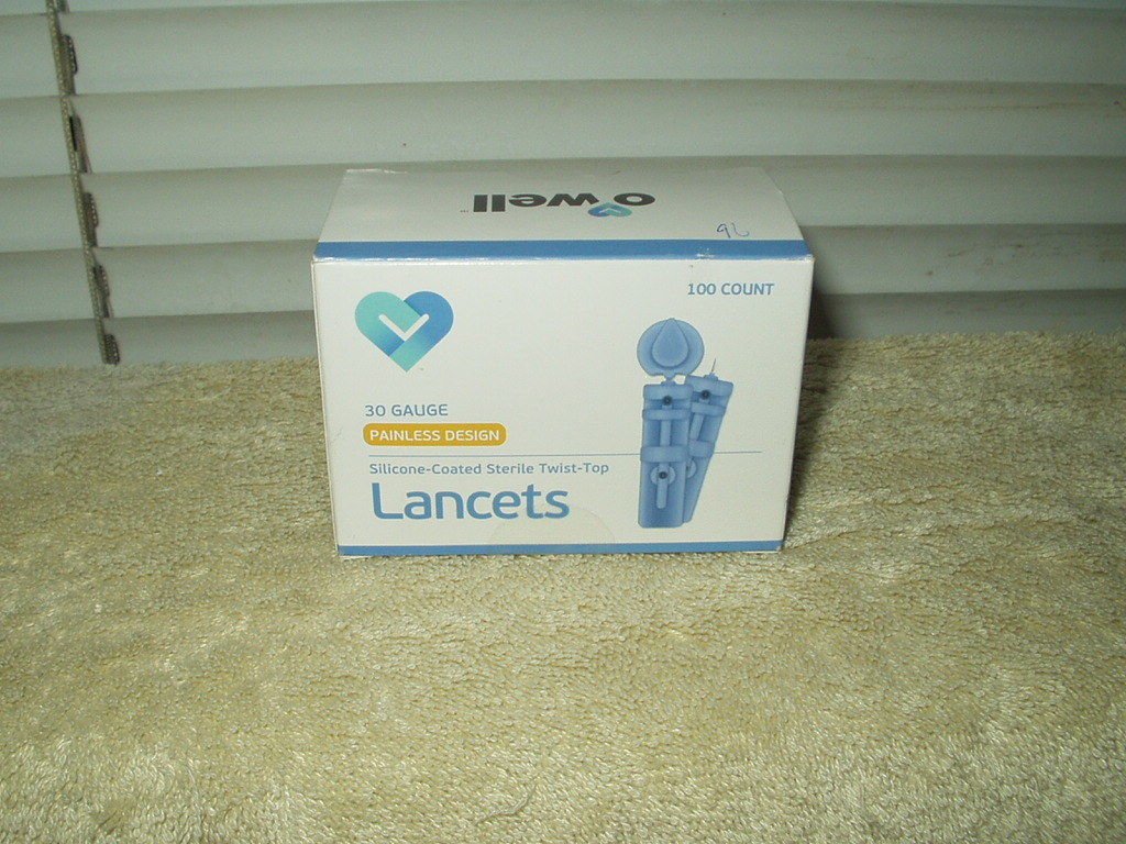 owell o well box of 30 gauge silicone coated lancets 96 each remaining exp 3/22