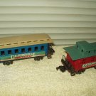 dickensville red caboose & blue passenger train car lot of 2 total