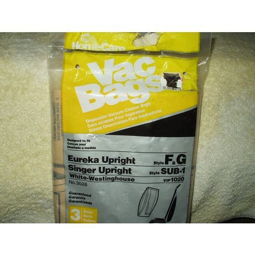 eureka f & g singer sub1 white-westinghouse vip 1020 #3026 3 vacuum bags total