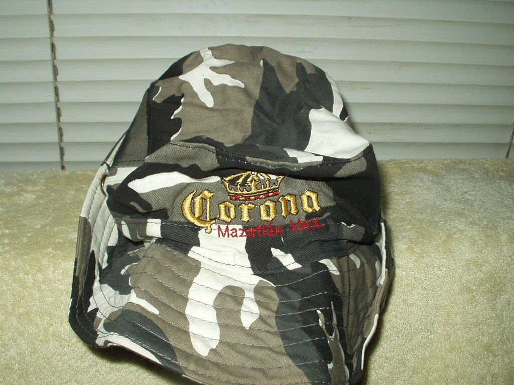 corona beer mazatlan mexico camo swamp hat embroidered logo and letters