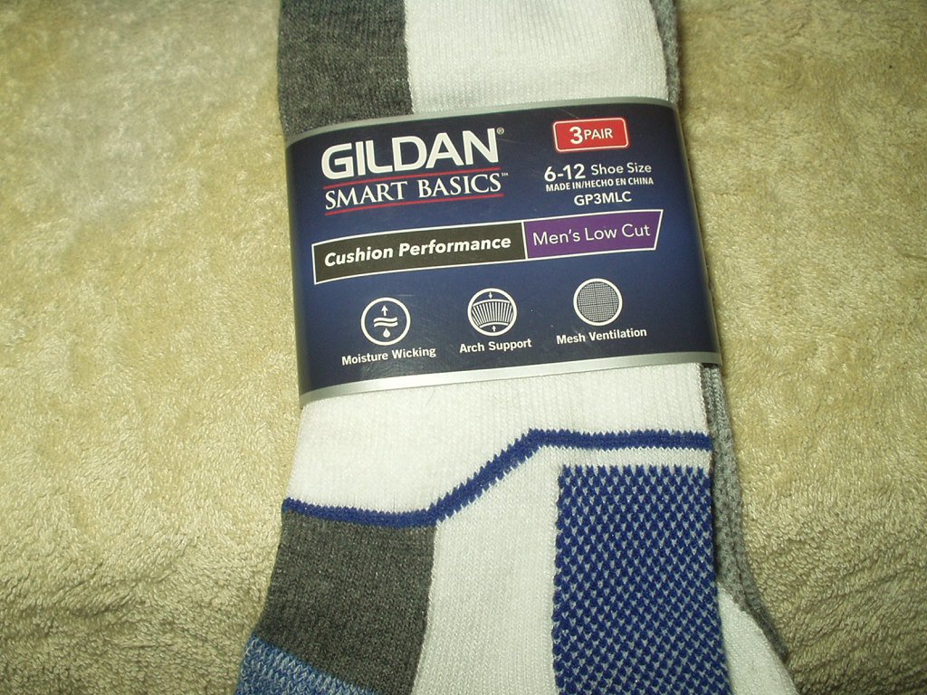 gildan #gp3mlc 3pair men's low cut socks 6-12 shoe size cushion performance