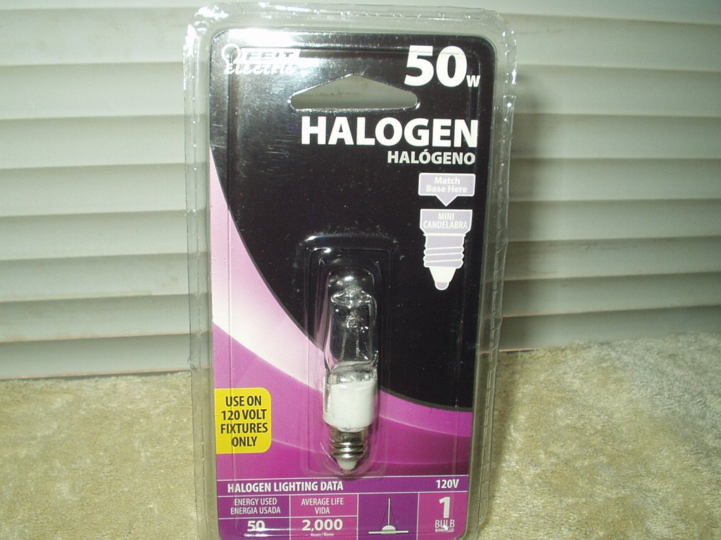feit 50 watt clear single ended halogen bulb # bpq50/cl/mc 120v mini candelabra bse