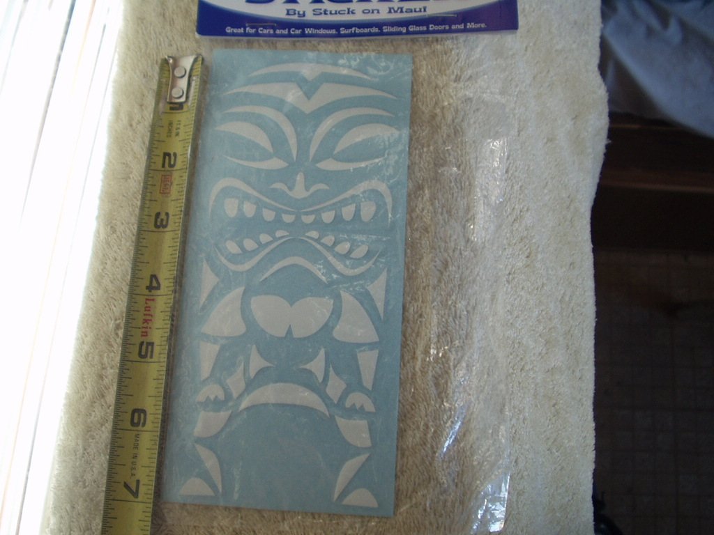 tiki 18 -18w white vinyl decal sticker approx 7" x 2.75" by stuck on maui