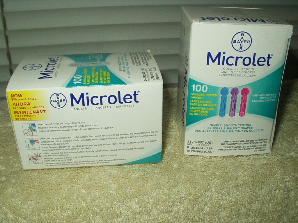bayer microlet lancets 2 boxes of 100 1 colored & 1 white 200 total exp
